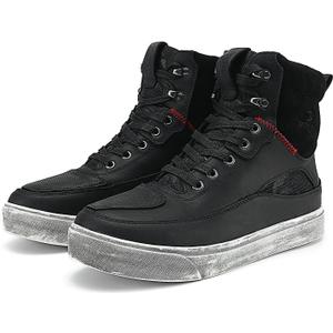 BORLENI Cowhide Leather Motorcycle Shoes for Men- Reinforced Street Waterproof Motorcycle Riding Boots with Side Zipper Ankle Support, Anti-Slip Sole Casual Breathable Powersports Shoes Black 10