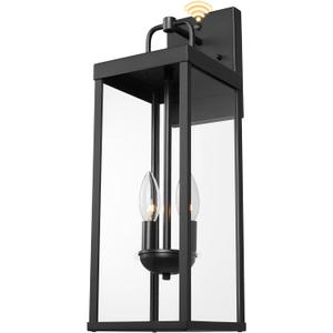 Dusk to Dawn Outdoor Wall Sconce Light, 20 Inch Tall Transitional Exterior Wall Lighting with Clear Glass, Anti-Rust Powder Coat Black Modern Outside Wall Lantern for Front Porch, DDRZ008M BK (Medium-1 Pack),Medium-1 Pack