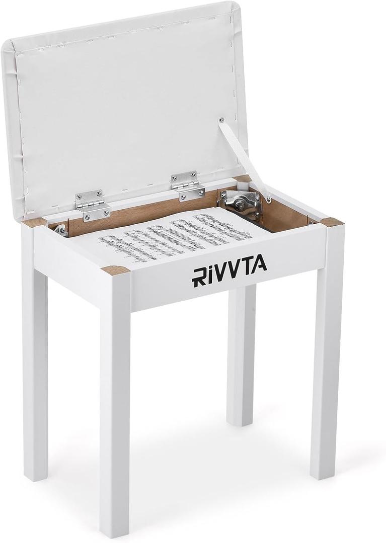 RIVVTA Piano Bench Keyboard Bench with Padded Cushion Compartment for Music Books Vanity Stool Wooden Table Stool Dressing Piano Chair Seat Single with Storage White