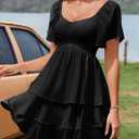 Florboom Women's Sweetheart Neckline Chiffon Dress Boho Smocked Tiered Flutter Sleeve Layered Mini Dresses (S)