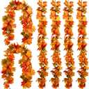 PARTY JOY 6PCS Orange Leaf Garland, 5.6Ft Halloween Garland Artificial Maple Leaf Autumn Hanging Fall Vines Thanksgiving Decorations Fall Decor