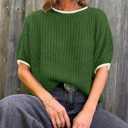 Saodimallsu Womens Puff Short Sleeve Sweater Tops Spring Summer Color Block Ribbed Knit Crew Neck Going Out Shirts (Green, L)