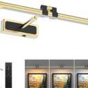 Brass Picture Light for Wall - 24inch Dimmable & Rechargeable Art Light with Extendable Arm, 25H Light Time, Angle Adjustable, 3 Color Temperatures Timer - Perfect for Paintings and Home Decor