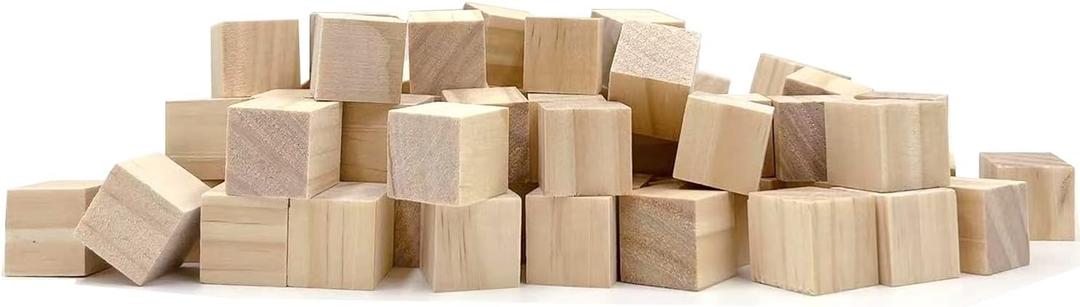 Natural Wooden Blocks for Crafts - Unfinished Wood Cubes, 2 cm Square Blocks, Pack of 80 for Arts and DIY Projects (2cm, Pack of 80)