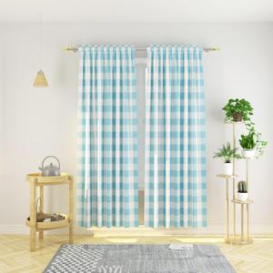 Buffalo Check Cotton Curtains 84 inch Length Kitchen Living Room Bedroom Sky Blue and White Gingham Plaid Window Curtain Panels Basement Drapes 2 Panels Rod Pocket Window Treatment Set