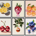 6Pcs Disco Fruit Wall Art funky fruit wall decor pictures Kitchen Poster Preppy Trendy Prints Strawberry lemon cherry Painting Artwork for Living Room Bathroom Girls Room Decoration 8x10in