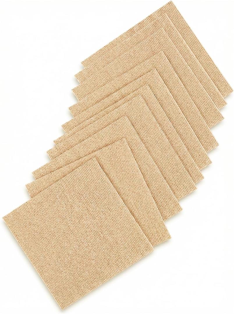 24x24 inch Polyester Carpet Square Set of 10 with Stickers for Easy Peeling - Self-Adhesive Peel and Stick Carpet Tiles - Works with Most Subfloor Types - Beige Floor Squares