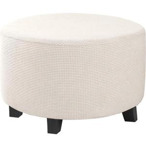 H.VERSAILTEX Ottoman Cover Stretch Ottoman Slipcover Round Ottoman Storage Cover Folding Stool Covers Furniture Protector Cover for Footrest Ottoman Fit Dia 30" - 41", Ivory