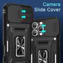 DEERLAMN Case for iPhone 16 Pro with Slide Camera Cover+Screen Protector(2 Packs), Rotated Ring Kickstand Military Grade Shockproof Protective Cover-Black
