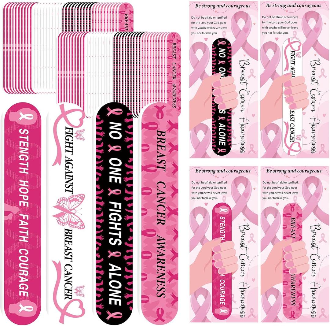 100 Sets 4.72" Breast Cancer Awareness Gift Nail File with Pink Ribbon Design Breast Cancer Awareness Nail Files Bulk Manicure Tools for Women Party Gift Accessories (100PC)