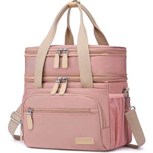 Weitars Lunch Bag for Women, Loncheras Para Mujer, Leakproof Insulated Large Lunchbox Dual Compartment Lunch Box Adult For Work Beach Picnic Hiking (15L) (Pink)