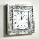 DMDFIRST Silver Square Mirror Clock 20x20inches Crystal Sparkle Twinkle Bling Crushed Diamond Mirrored Large Wall Clock for Wall Decoration Silver Glass Mirror Home Décor. AA Battery is not Included.