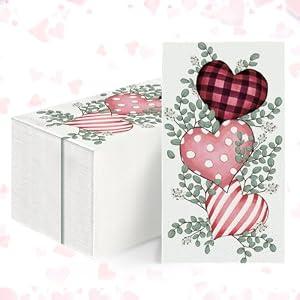2x Horaldaily 100 Valentine Disposable Paper Decorative Guest Napkins, Pink Love Hearts Hand Towel for Party Lunch Dinner Kitchen Bathroom