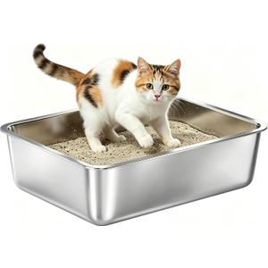 Stainless Steel Litter Box,Cat Litter Box High Sided, 17"L x 13"W x 5.1"H