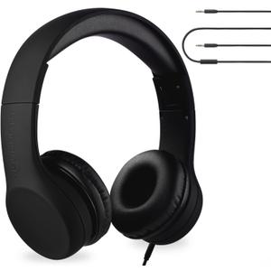 LilGadgets Connect+ Wired Kids Headphones for School w/Mic, Volume Limiting & Noise Reduction On-Ear Headset w/Cord, SharePort Technology, SoftTouch Padding, Black Headphones for Kids with Cord