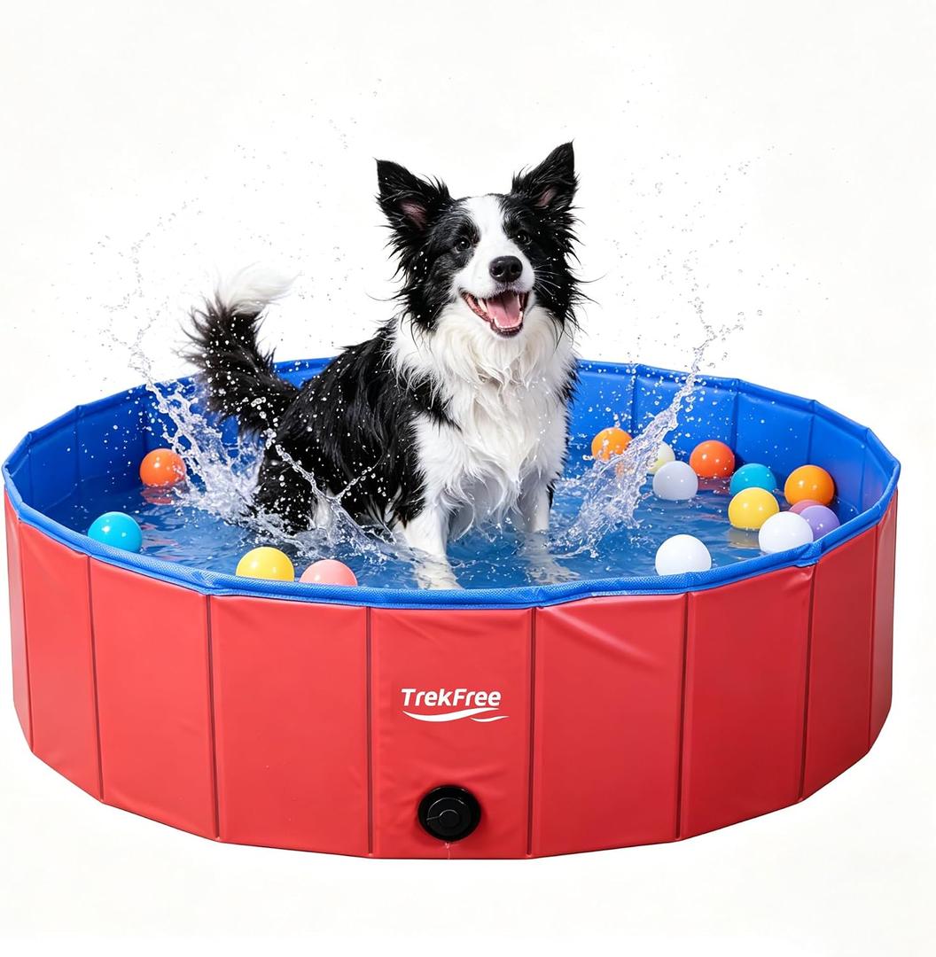 Foldable Pet Pool, Puppy Small Medium Large Dogs Pool, Non-Slip Pet Bath Tub for Outdoor Backyard, Collapsible Dogs Swimming Pool for Dogs Cats and Kids 40" Red