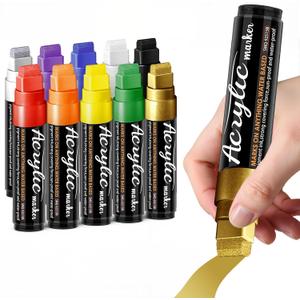 Acrylic Paint Markers, 10 Colors Poster Markers Jumbo 16mm Wide Tip Permanent Ink 36g, Thick Acrylic paint pens for Fabric, Poster, Glass, Rock Painting, Stone, Wood, Car, Ceramic (10 Colors - Red, Orange, Yellow, Green, Blue, Purple, Black, White, Gold and Silver)