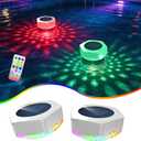 GEYUEYA Home Solar Floating LED Pool Light with Remote Control, 7 Colors, 3 Lighting Modes, IP68 Waterproof Pool Light with Timer and Brightness Settings, 2 Items