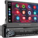 Power Acoustik CA1-77W | 7 Inch Flip Out Car Stereo with Wireless Apple CarPlay & Android Auto, Single DIN Touchscreen Bluetooth Car Radio, Backup Camera Support, USB/SD, AM/FM, Hands-Free Calling