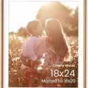 18x24 Picture Frame, Solid Cherry Wood 18x24 Frame with mat for 16x20, Real HD Tempered Glass, for Wall Display, Wall Hook Included, Set of 1