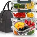 DAS TRUST [5-Packs, 36 oz Glass Meal Prep Containers 3 Compartment with Lids, Glass Lunch Containers,Food Prep Lunch Box,Bento Box,Microwave, Oven, Freezer, Dishwasher (4.5 Cups, Gray)