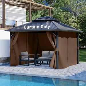 Aoodor 12x14 ft Outdoor Gazebo Curtains, 4 Panels Waterproof Privacy Sidewall Replacement with Zipper for Patio Pergola and Canopy, Brown