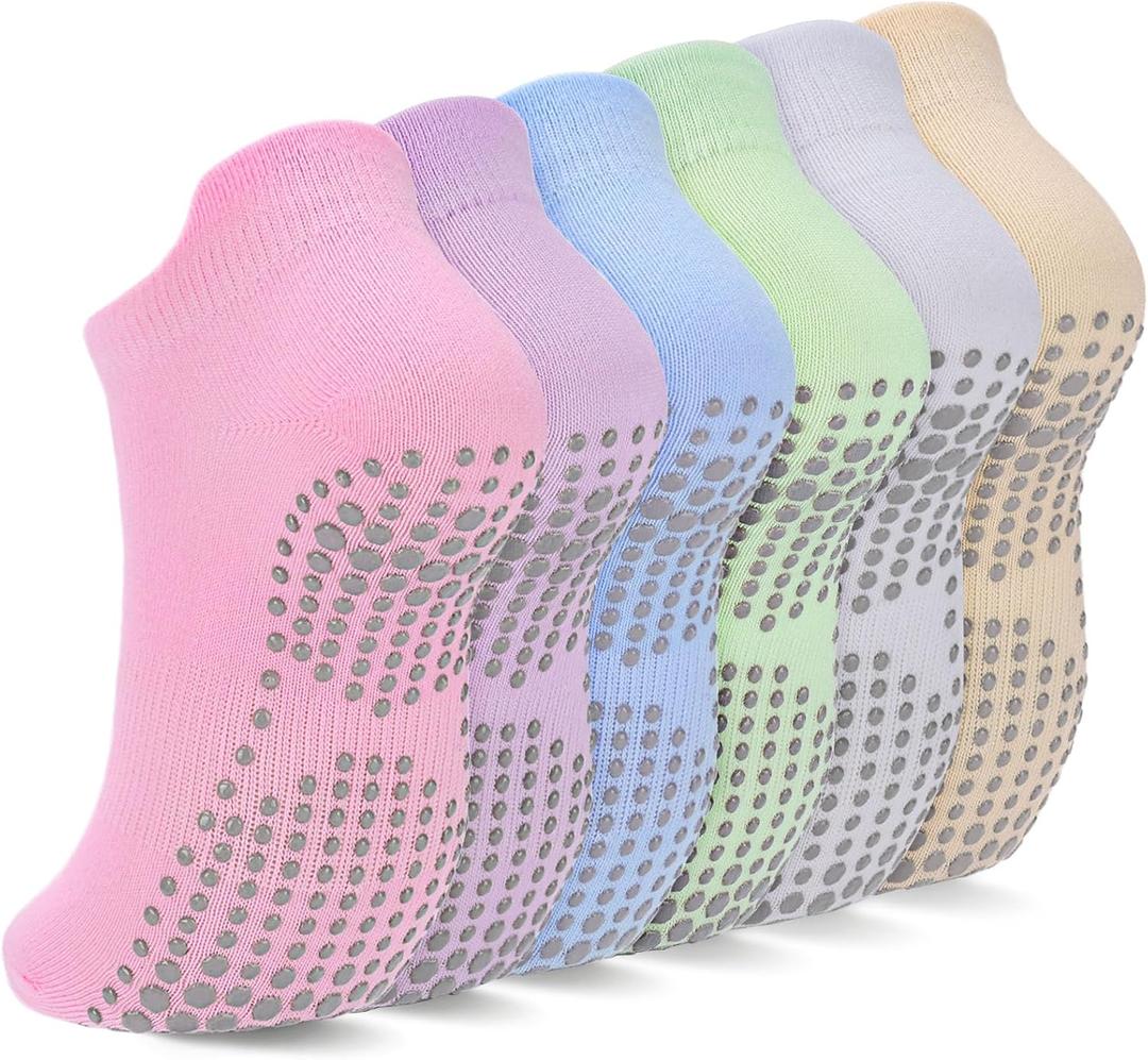 Ultrafun 6 Pairs Grips Non Slip Socks for Women, Anti Skid Yoga Pilates Hospital Gripper Socks (Multicolor-01)