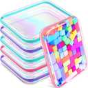 Sanwuta 6 Pcs Clear Hard Zipper Case Hard Plastic Zipper Pouches Makeup Bag Pencil Pouches Transparent Cases for Snacks Plastic Storage Organizer Box for Travel(Holographic,13.78 x 11.81 x 2 Inch)