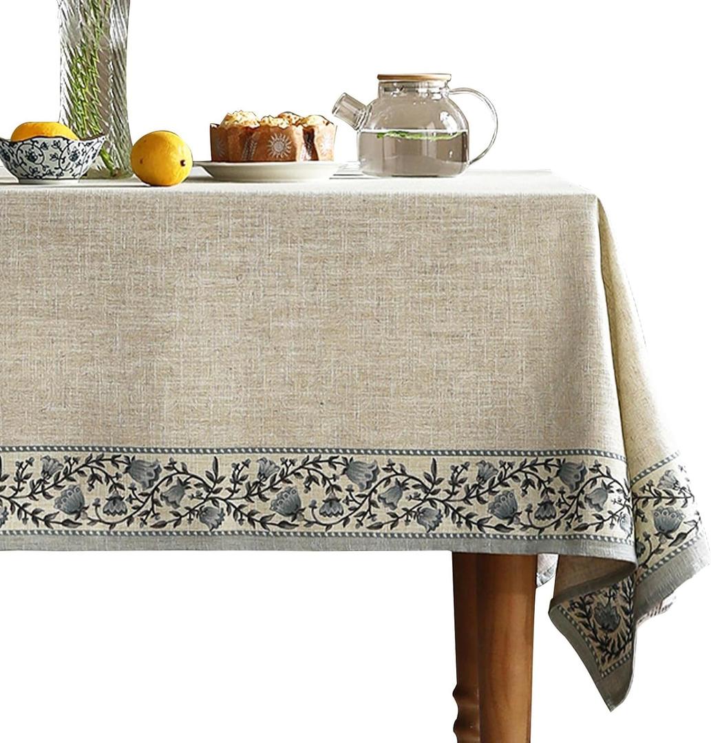 ISAENNE Designer Vintage Linen Elegant Rectangle Tablecloth, Chinoiserie Floral Table Cloth, Wrinkle Resistant Decor Table Cover for Dining Thanksgiving Kitchen Party, 55"*71", Segerman B