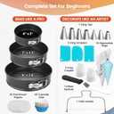 RFAQK 100pcs Cake Pan Sets for Baking + Cake Decorating Supplies: 3 Non-Stick Springform Pans Set (4, 7, 9 inches), Icing Tips, Cake Leveler Multi-functional Leak-Proof CheeseCake Pan & eBook