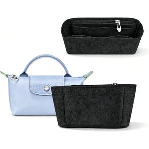Chispee Felt Purse Organizer Insert for Longchamp Le Pliage & Gucci GG Marmont, Multi-Pocket Handbag Insert with Inner Liner, Storage Compartments, Dark Grey
