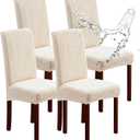 Genina 100% Waterproof Chair Covers for Dining Room Set of 4, Large Dining Room Chair Covers Protectors Stretch Kitchen Parson Chair Slipcovers for Home, Restaurant (Large, Leaves-Beige)