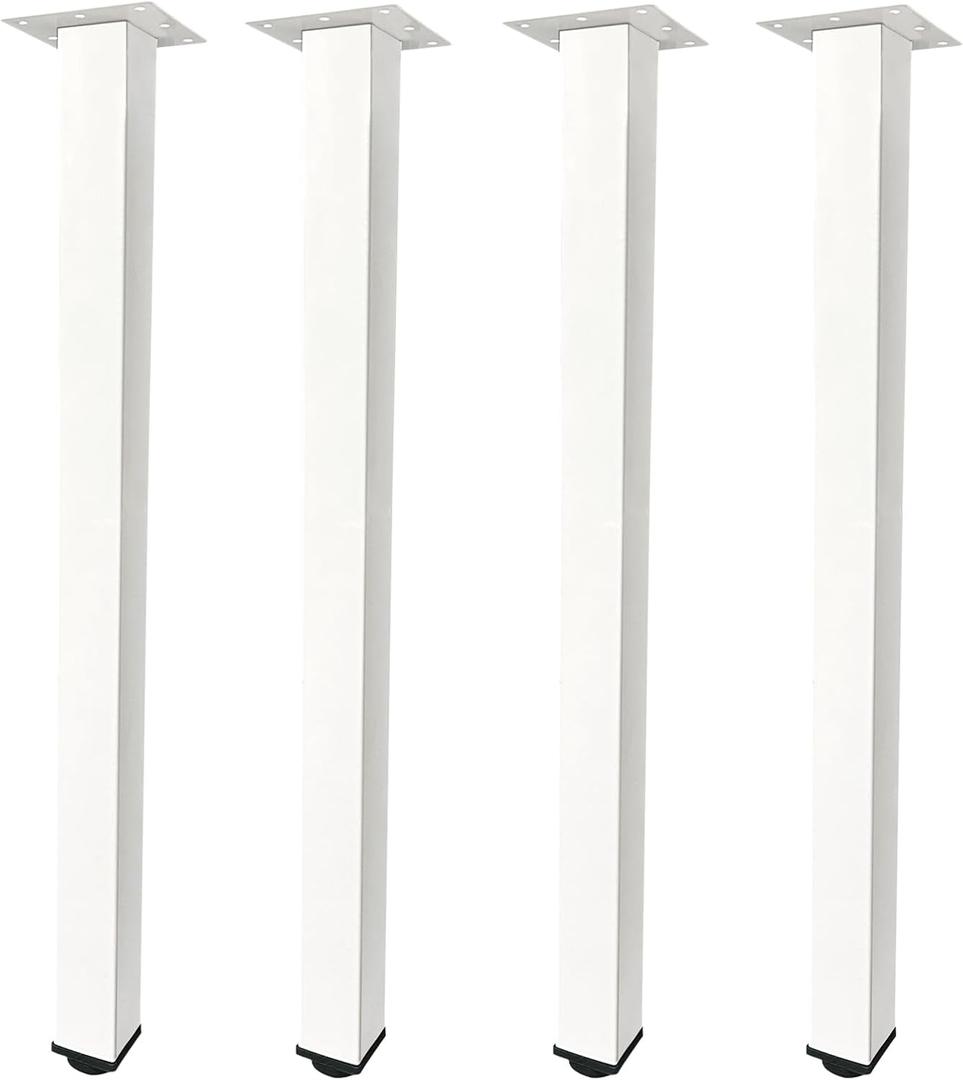 QLLY 28 inch Adjustable Metal Desk Legs, Square Office Table Furniture Leg, Table Leg, Set of 4 (White)