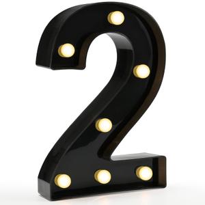 Pooqla Decorative Led Light Up Number Letters, Black Plastic Marquee Number Lights Sign for 2nd 21th Birthday Party Wedding Decor Battery Operated Black Decoration 2