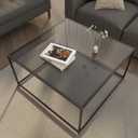 Glass Coffee Tables for Living Room Square Modern Center Table for Small Space,Tempered Glass-top with Sturdy Metal Frame Sofa Side End Table, Easy Assembly,26.4 x 26.4 x 15.7 Inches, Gray Black (Grey)