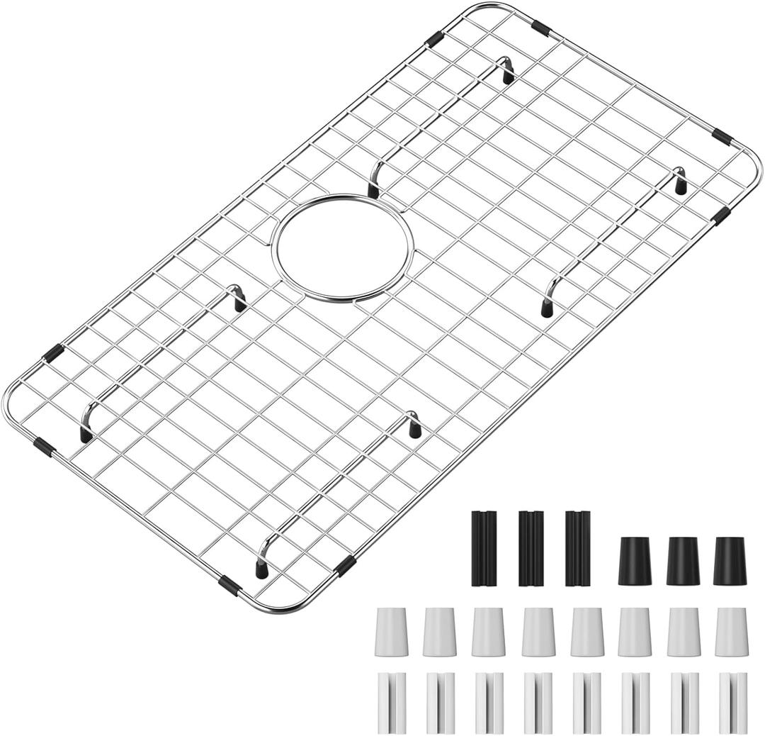 Sink Grid 26" X 14 1/16", Kitchen Sink Grid, Sink Protectors for Kitchen Sinks, Stainless Steel Material, Sink Bottom Grid with Rear Drain for Single Bowl (26" X 14 1/16")