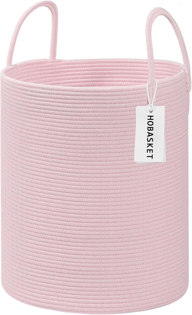 Large Woven Laundry Basket Hamper,100L Cotton Rope Storage Bin for Blankets,Toys and Clothes,Decorative Tall Nursery Hamper for Living Room,Baby Nursery,Bathroom and Bedroom,(Pink, XX Large)