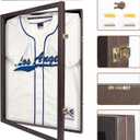 Jersey Display Frame Case Lockable, Large Sport Jersey Shadow Box with PU Covered Frame Acrylic and Hanger for Baseball Basketball Football Soccer Hockey Shirt and Uniform(Brown)  MK358B