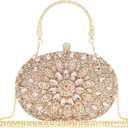 Rhinestone Clutch Purses for Women Evening Wedding Formal - Round Pearl Clasp Handbag - Crystal Diamond Bag