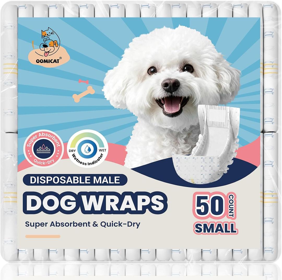 Male Dog Diapers Disposable, Small 50 Ct, Quick Dry Puppy Diapers Male with Leak-Proof Design, Comfortable Belly Bands for Male Dogs, Fit for Teddy, Beagle, Dachshund