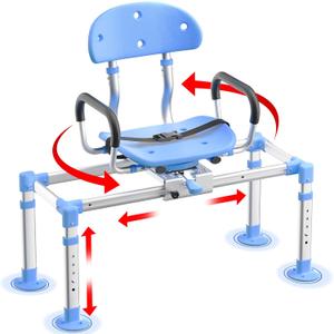 KingPavonini 550lbs Heavy Duty Sliding Shower Chair Tub Transfer Bench with 360° Swivel Seat, Shower Chair for Inside Shower with Adjustable Backrest, Non-Slip Shower Bench for Elderly and Disabled