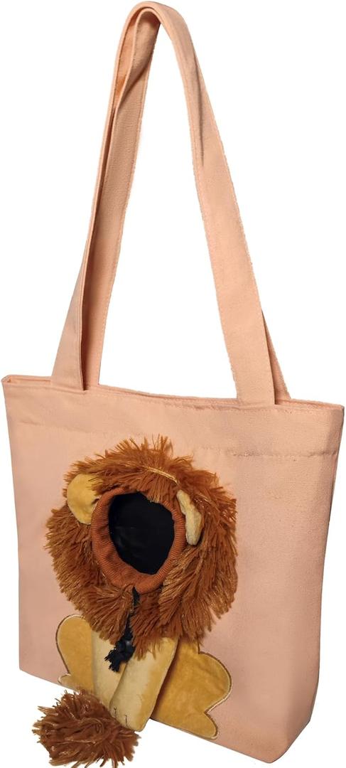 Pet Canvas Shoulder Carrying Bag, Cute Lion Shaped Cat Carrier, M Size Portable Kitten & Puppy Tote, Cozy Carriers for Small Dogs, Cats, and Pets, Handbag for Outdoor, Shopping, and Camping (M(Suitable for 8-14 lbs.))
