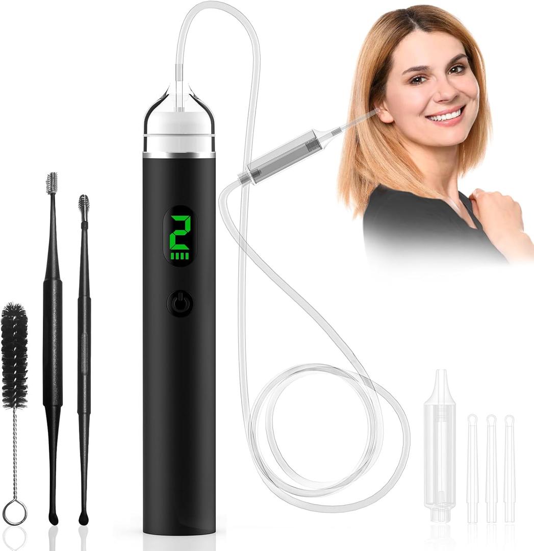 Ear Vacuum Wax Remover with 3 Levels Strong, Rechargeable Reusable Ear Wax Removal Kit, Electric Ear Wax Suction Removal for Adults and Kids (Black)