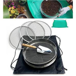 Soil Sifter for Gardening, 12 Inch Stainless Steel Soil Sifter with 4 Replaceable Fine Screens and Shovel, Sieve for Sand Rocks Dirt Compost