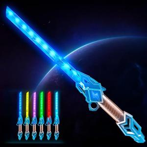 Double-Edged Retractable Light Up Sword, 7 Color Flashing Dueling Sabers with FX Sound, War Warriors Weapon Toy for Kids & Adults, Christmas Birthday Gift Silver