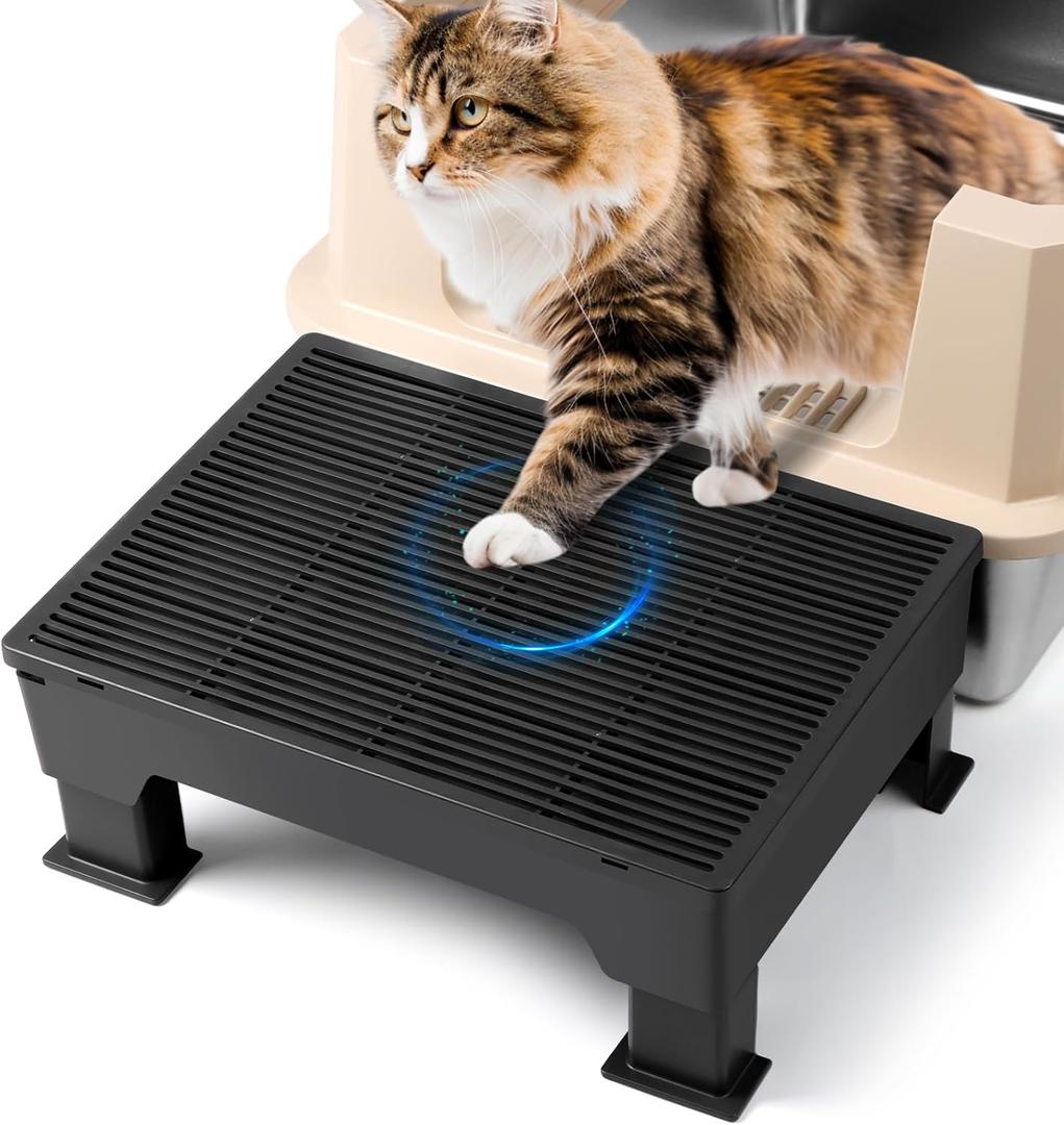Adjustable Cat Litter Box Step Ramp, Elevated Cat Step Stair for Litter Box with Base, Filter Function, Non-Slip, Easy-to-Clean Pet Toilet Ramp Pedal for Kittens, Old Cats (Black)