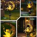 Vuees Solar Garden Statues Outdoor Decor, Fairy Moon Figurine Light Stake, Housewarming Ornament for Patio, Lawn, Yard, Pathway - Unique Gift Ideas for Gardening Mom Grandma