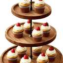 3 Tier Round Cupcake Tower Stand for Cupcakes, Wooden Cake Stands with Tiered Tray, Farmhouse Wood Dessert Display Platter for Birthday Graduation Baby Shower Wedding Tea Party