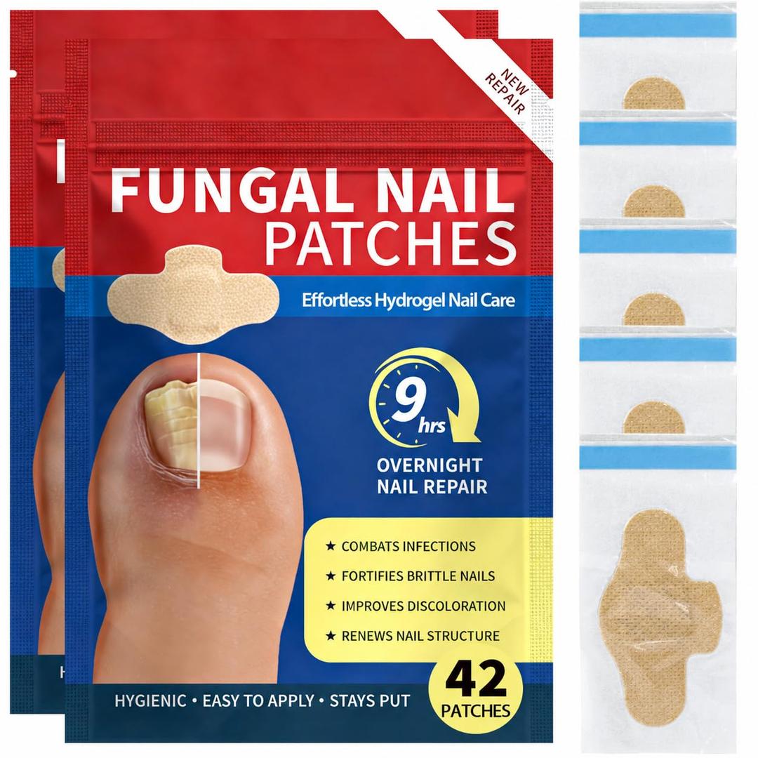 2 Pack Fungal Nail Patches 42 Pcs - Nail Repair Patches with 9-Hour Adhesion, for Discolored & Damaged Toenails Care, Overnight Renewal for Men & Women（2 packs with 21 patches each)