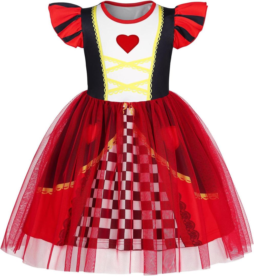 HenzWorld Halloween Costumes for Kids Pirate Costume Princess Dress up for Girls Birthday Cosplay Party Outfit Tulle Dress (2-3T, Red-chest Heart)